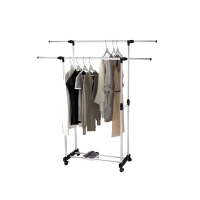 China Space Saving Adjustable Expandable Staning Cloth Rack Double Pole Hanger and Drying Clothes Racks for sale