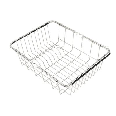 China Sustainable Expandable Rustproof Stainless Steel Drain Racks Kitchen Dish Basket Over Sink for sale