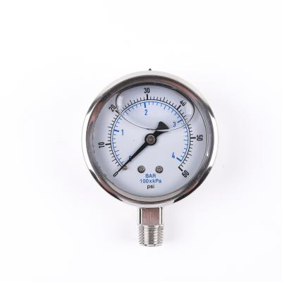 China Corrosion Resistance SS304 Connection Liquid Filled Lower Pressure Gauge For Gas for sale