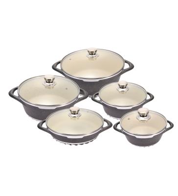 China 5pcs/set Stocked Aluminum Die Casting Soup Pot Cookware Set With Lid Kitchen Cookware Set Cooking Pot Casserole Soup Pot Combination for sale