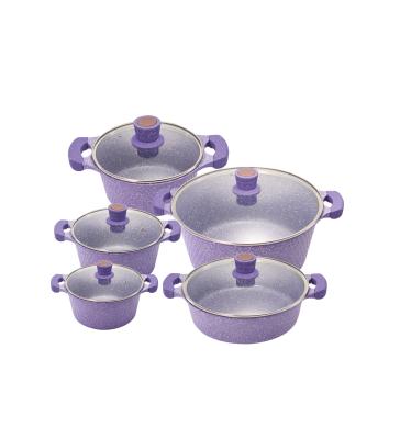 China Stocked 5 pieces set purple kitchen trending household soup pot set cheap cookware soup pot set purple for sale