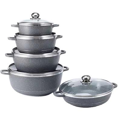 China Wholesale Aluminum Casserole Stocked 5 Pieces Cookware Non-Stick Aluminum Casserole Set for sale