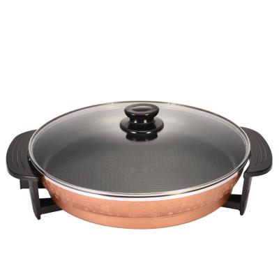 China High quality binaural multifunctional electric pan 1500W brown electric household pizza pan for sale