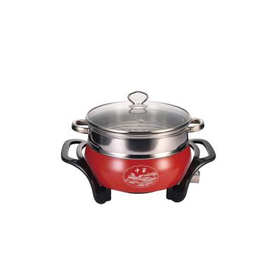 China Household High Quality Red Electric Hot Pot With Steam Fast Heating Home Hot Pot for sale