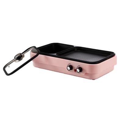 China Household Factory Wholesale 2 in 1 Indoor Electric Mini Hot Pot Electric Grill for sale