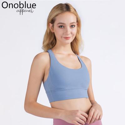 China Breathable Custom Sexy Padded Gym Fitness Padded Sports Bra Women Plain Yoga Workout Camisole Sports Soft Nylon Bra for sale