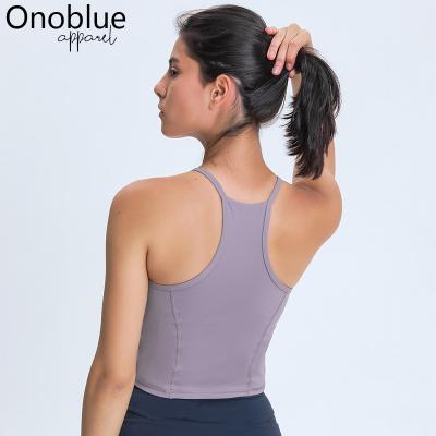 China Breathable Onoblue Sensation High Neck Plain Fitness Workout Yoga Vest Crop Top Women Sports Bra Camisoles With Built In Bra for sale