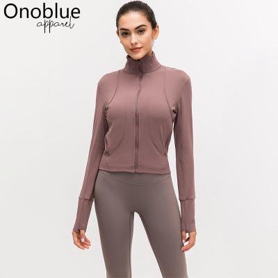 China Wholesale Breathable Women Long Sleeve Yoga Standing Slim Wear Collar Fitness Jacket Zipper Sanding Casual Sportswear for sale