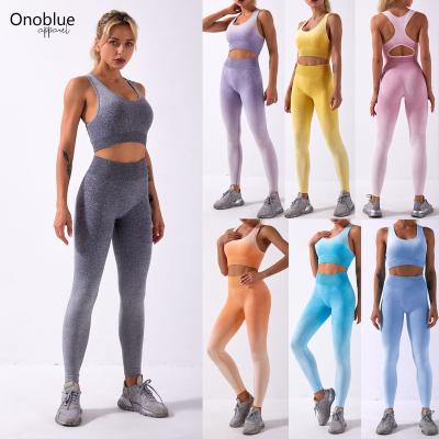 China QUICK DRY High Waist Fitness Sport Suit Gym Tie Dye Cropped Criss Bra Yoga Set Seamless Leggings Gradient Color Cross Women Activewear for sale