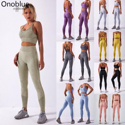 China QUICK DRY Women Seamless High Waist Gym Cross Back Sports Wear Running Gaiters Bra 2 Piece Activewear Set Sportswear Fitness Yoga for sale