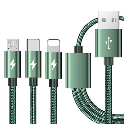 China 3 in 1 Fast Charging Cable USB Type C 5A Data Charge Cable Braided Fabric Cord for sale