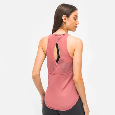 China Beautiful Fashion Breathable Simple Fit Mesh Vest Yoga Top Crop Sports Fitness Hollow Back Vest For Women 2021 for sale