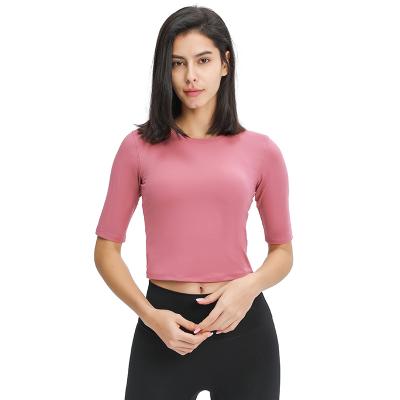 China Yoga Gym Yoga Jogger Running Wear Breathable Running Crop Simple Slim Slim Women Fitness Short Sleeve Sports Top Tight T-Shirts for sale