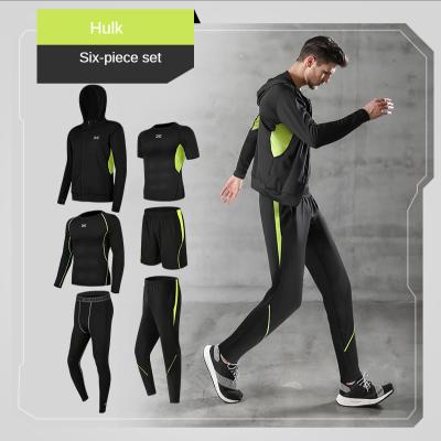 China Running suit breathable black men's sports fitness clothing six big size five piece T-shirt jacket short-sleeved quick-drying sports clothes for sale