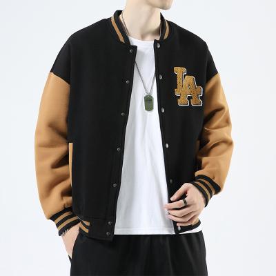 China QUICK DRY INS varsity stitching LA cardigan baseball jacket men's embroidery letter knitted jacket Korean fashionable baseball style uniforms for sale