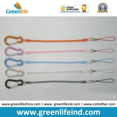 China Colored Carabiner Clip&Nylon Strap W/Long Slim Spring Coiled Tether for sale