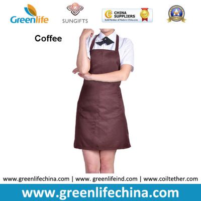 China Dirty resistant coffee color unisex working apron with 2pockets for coffee shop waiters for sale