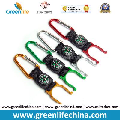 China New promotional accessory keychain carabiner with short lanyard and compass for sports for sale