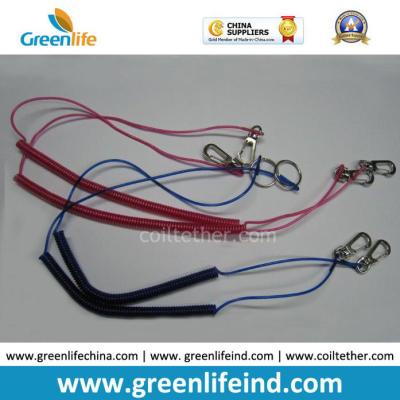 China Blue Red Self Locking Metal Hook Fishing Safety Coiled Lanyard for sale