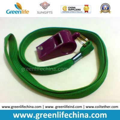 China Green Lanyard Whistle Flat Polyester Lanyard Holder w/Wine Red Plastic Sports Whistle for sale