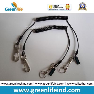 China Custom Logo Pendant Plastic High Quality Black Spring Elastic Lanyard Secure Tools Dropping for sale