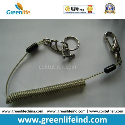 China Plastic PU Coated Stainless Steel Wire Inside Spring Coiled Leash w/Snap Hook Ends for sale