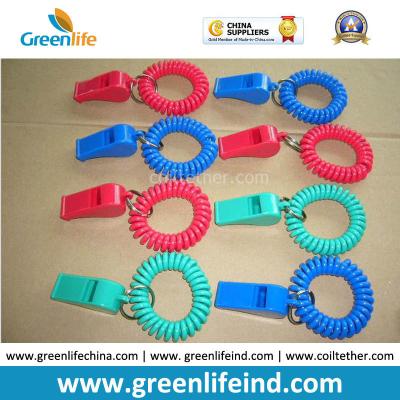 China Red/Blue Plastic Wrist Band Coil Loop with Plastic Alerting Whistles for sale