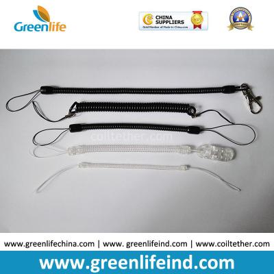 China Multi-function Custom Sizes Black/Clear Plastic Coil Safety Strap with Hook, Loop or Nylon String for sale