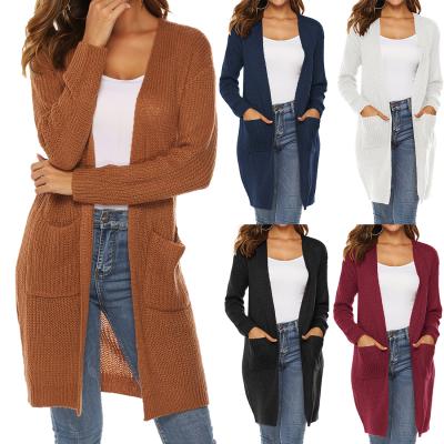 China Women's Long Coat Solid Color Breathable Cardigan Long Sleeve Knit Sweaters With Pockets for sale