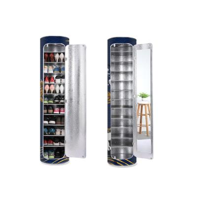 China (Other) Decoration Living Room High Capacity Shoe Shelf Storage Adjustable Cylindrical Design Shoe Cabinet With Mirror for sale