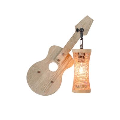 China Industrial Wooden Guitar Bamboo/Rattan Shade Wall Mounted Light Wall Lamp for sale