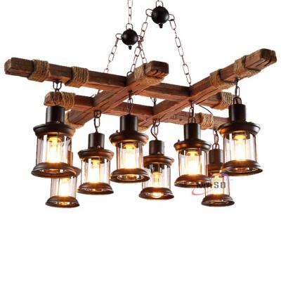 China 2020 Industrial Unique Large Wooden Pendant Lighting With Edison LED Bulb for sale