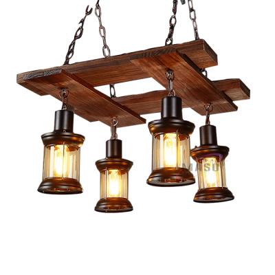 China Modern Simple Hanging Wooden Pendant Lamp Ceiling Chain Lamp Restaurant Lamp for sale