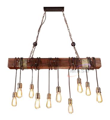 China Vintage Pendant Lamp Industrial Wood Long Chandelier Lighting for sale