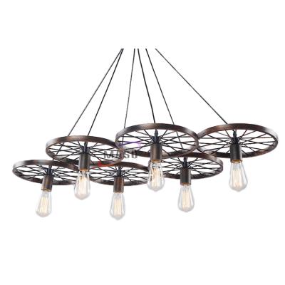 China Vintage Pendant Lamp Car Wheel Led Hanging Light Kit Lighting Metal Pendant Lamp for sale