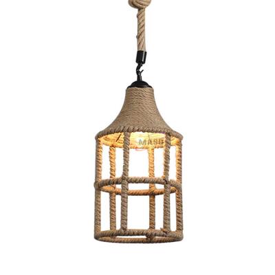 China Industrial European Led Rustic Chandelier Farmhouse Style Decor Vintage Home Lighting Rope Lamp for sale