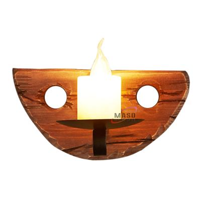 China Retro Vintage Jade Stone Candle Cover E14 Industrial Led Lampshade Wood Wall Light For Room for sale