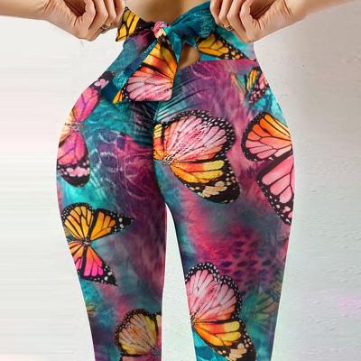 China Breathable Fitness 3xl High Elastic Plus Size Sweat Absorbing Dye Floral Butterfly Tie Pants High Waist Tight Butt Lift Yoga Pants Gaiters for sale