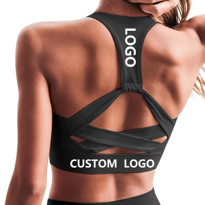 China Wholesale High Quality Breathable Custom Logo Solid Color White Black High Print Lift Up Backless Seamless Gym Ribbed Sports Bra for sale