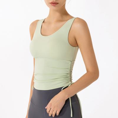 China Wholesale Breathable Women Yoga Gym Shockproof Gathered Sleeveless Stretchy Sports Invest Running Fitness Sports To Fail Top for sale