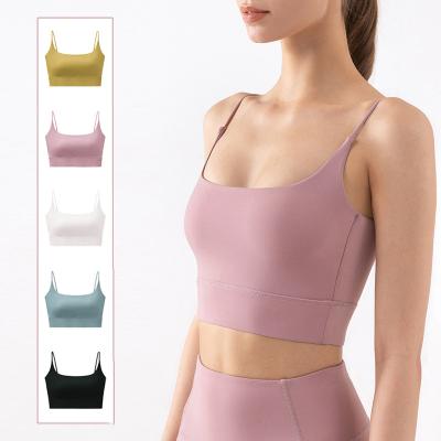 China Breathable Quick Dry Elastic Sports Running Yoga Halter Woman Fitness Underwear Ladies Workout Exercise Tank Top Shockproof Bra for sale