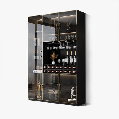 China Decorative Mordern Customize Gold Wine Display Cabinet Brushed Titanium Glass Stainless Steel For Restaurant Living Room Home Partition for sale