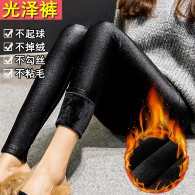 China Stock Winter Warm Thick Women Breathable Pants Outer Shears Thermal Black Shiny Tights Soft Stretch High Waist Women Gaiters for sale