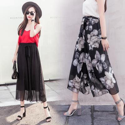 China New Anti-wrinkle Chiffon Loose Leg Pants Women Summer Nine-Quarter Pants Casual Beach Resort Skirt Trousers for sale