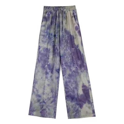 China Anti-pilling 2021 Fashion Women Girls Summer Tie Plazo Long Dye Elastic Wide Leg Cheap Waist Service Loose Pants for sale