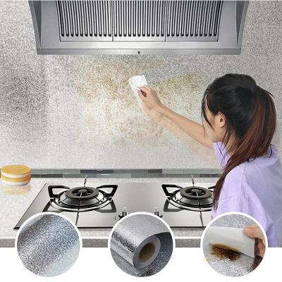 China WALL STICKER Self Adhesive Stove Aluminum Foil Wallpaper Cabinet Film Anti-fouling High Temperature Contact Paper for sale