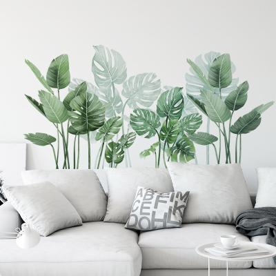 China Decorative Sticker Green Leaves Wall Stickers For Home Living Room Vinyl Wall Decal DIY Tropical Plants Kid Door Murals Decorative Wallpaper for sale