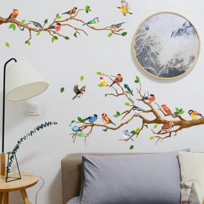 China Self-adhesive wall sticker bird branch wallpaper tree bird living room bedroom decoration room decorative natural literal wall stickers for sale