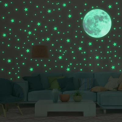 China Fluorescent Dots Green Luminous Wall Sticker 30cm Stars Moon 30cm Wall Decals Stairs Decorative Wallpaper Ceiling Room Kids Room for sale