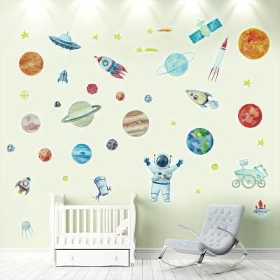 China Luminous Cartoon UFO Rocket Astronaut Wall Sticker Planet Sticker Wall Sticker Decorative Spaceship Room Children Element for sale